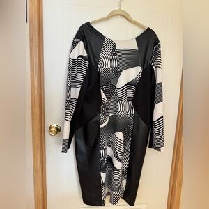 Cato Woman Sz 20W Black/White Abstract Long Sleeve Dress NWT😊😊
